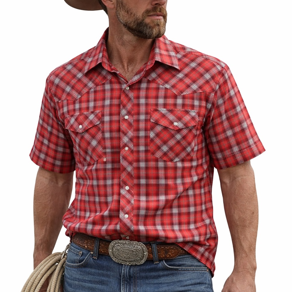 Wrangler Western Snap Shirt Red Plaid Cowboy Y2K Vintage